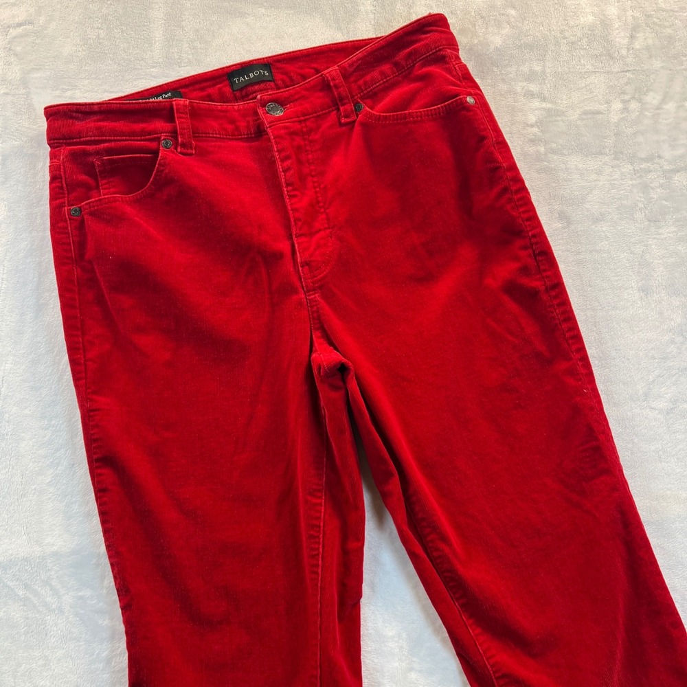 Talbots Red Corduroy Straight Leg Pants Womens 8P Petite High Rise Cotton Blend
